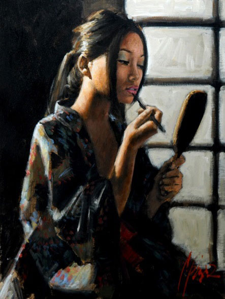 Geisha with Mirror, by Fabian Perez