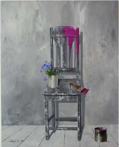 Blue Daisies on Chair, by Michael Gorban